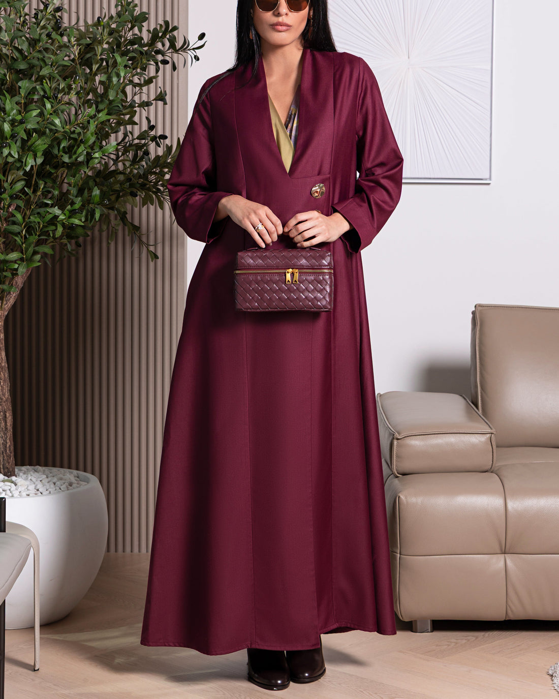 Asmaa Abaya in Burgandy