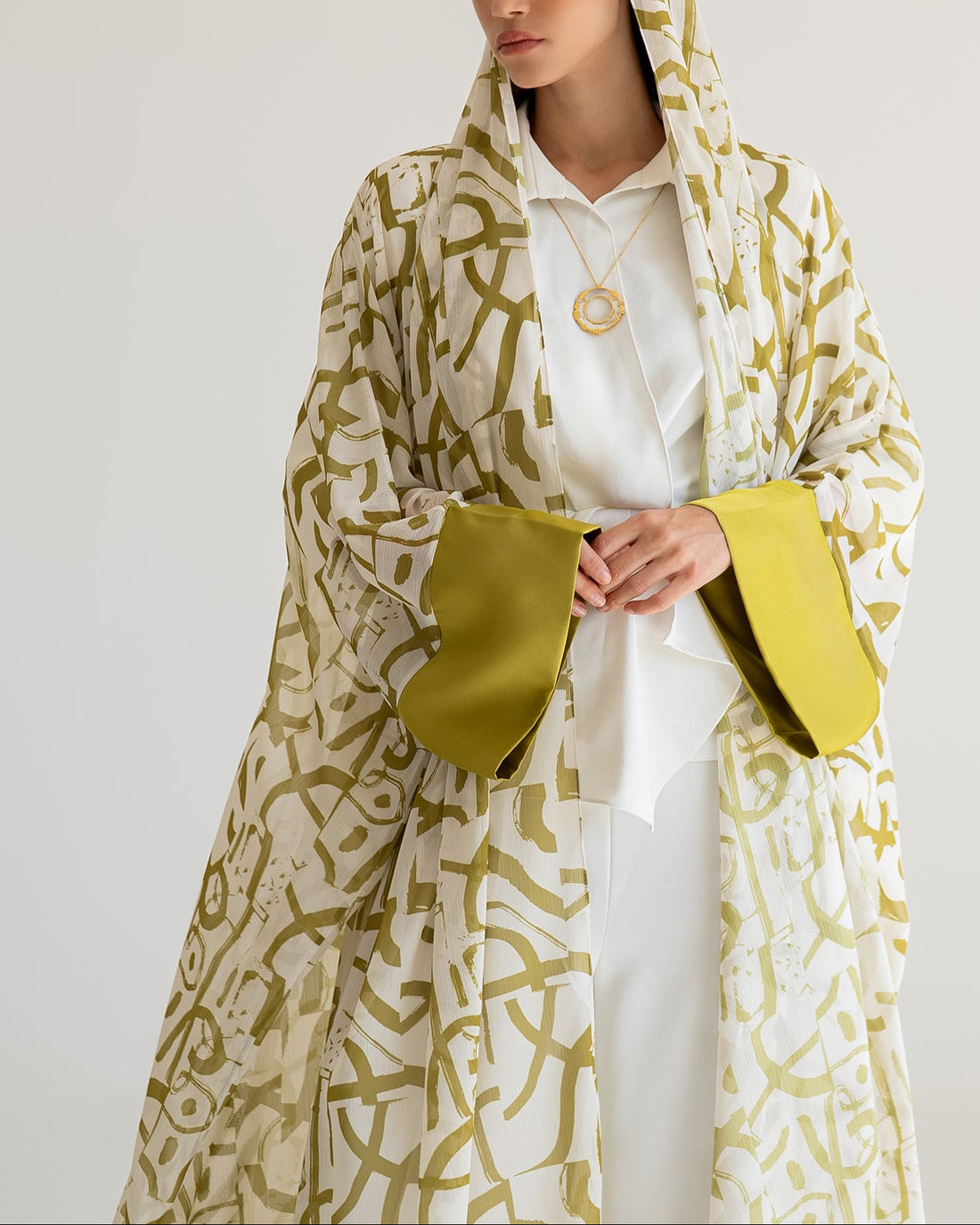 Arabic Calligraphy Abaya In Light Green
