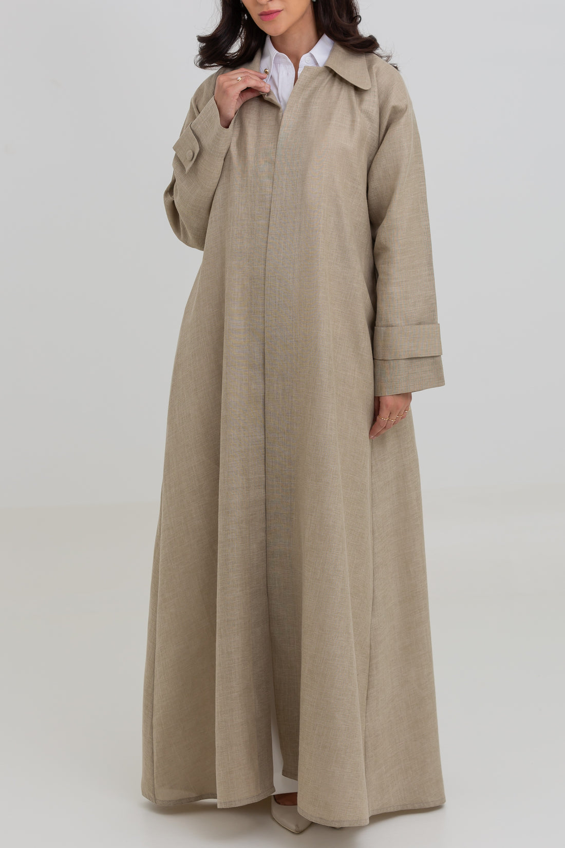Drapella Linen Abaya in Khaki